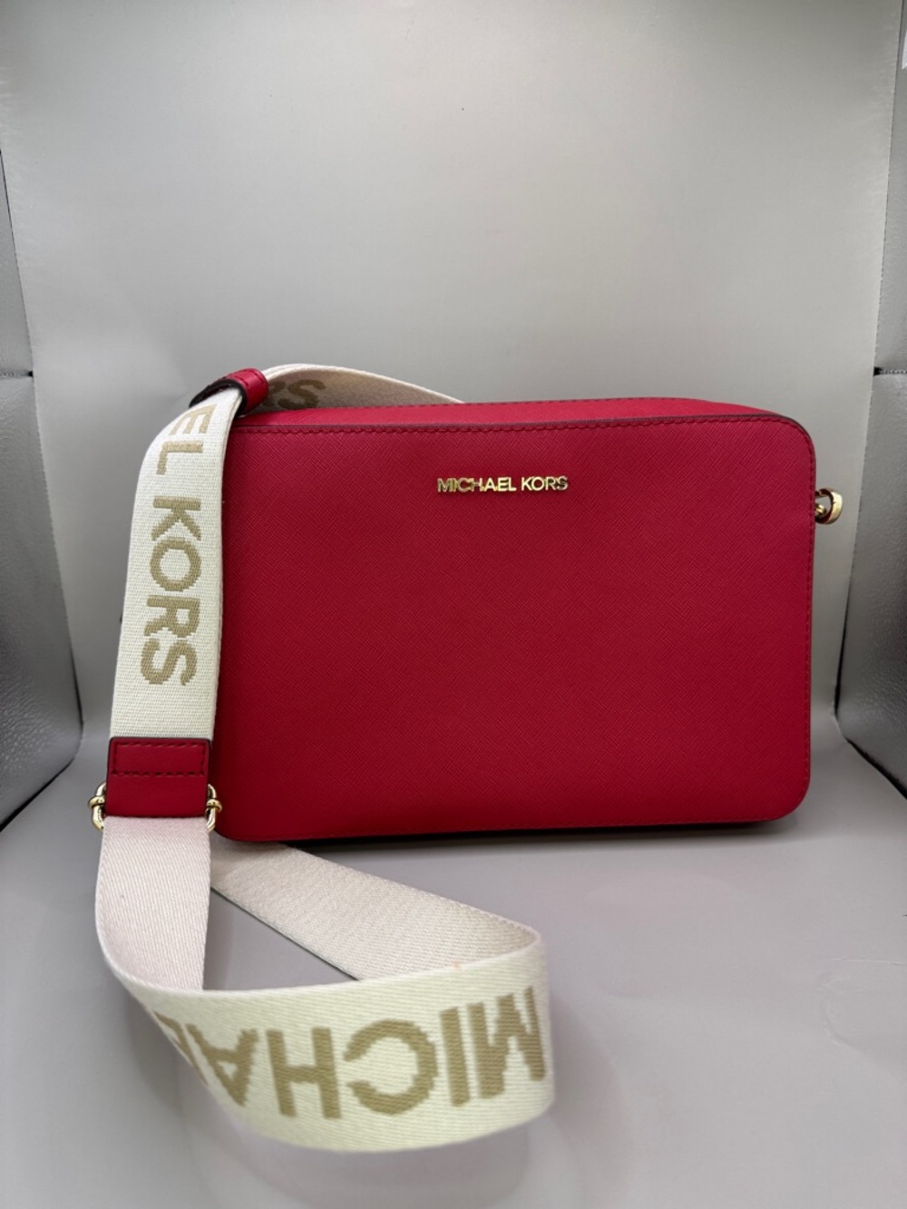 Michael Kors Saffiano Leather Crossbody with Branded Canvas Strap